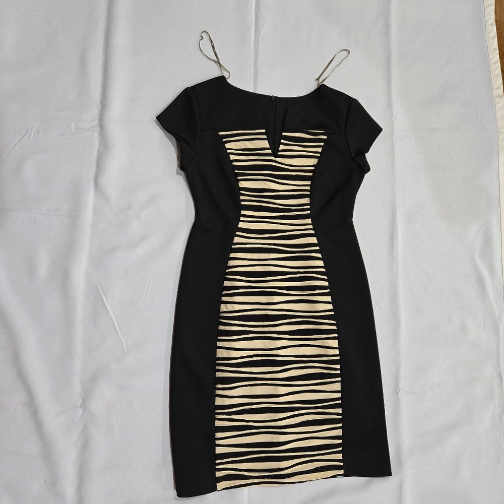 NWOT CONNECTED Apparel black with tan stripes dress size 4P